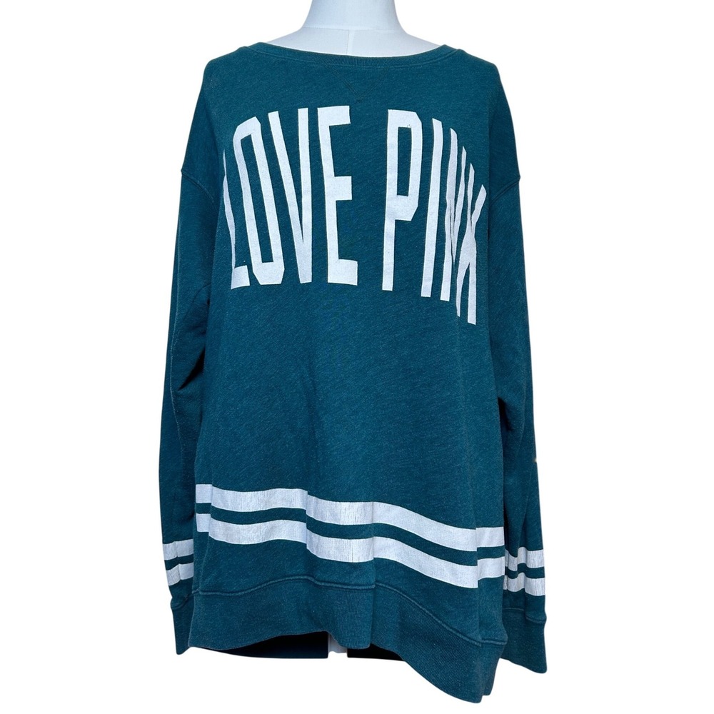 Y2K PINK Victoria's Secret Love Pink Teal Sweatshirt Crewneck‎ Long Sleeve M